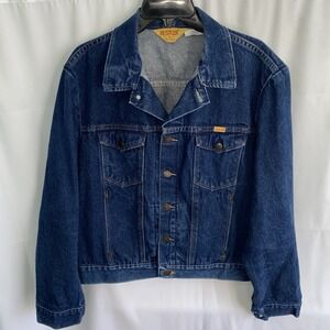 Vintage 80s RUSTLER 13 oz Denim Jean Jacket Trucker Blue Large USA 79112PW